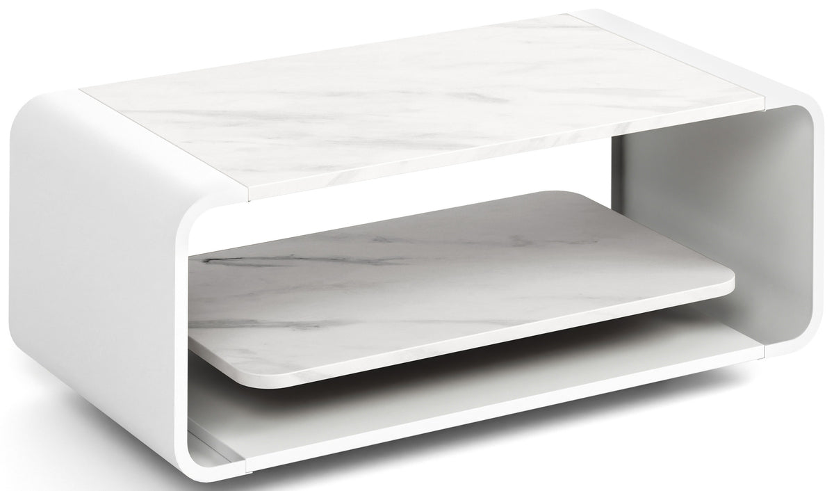 Prostokątny stolik kawowy SORA z półką - biała podstawa
